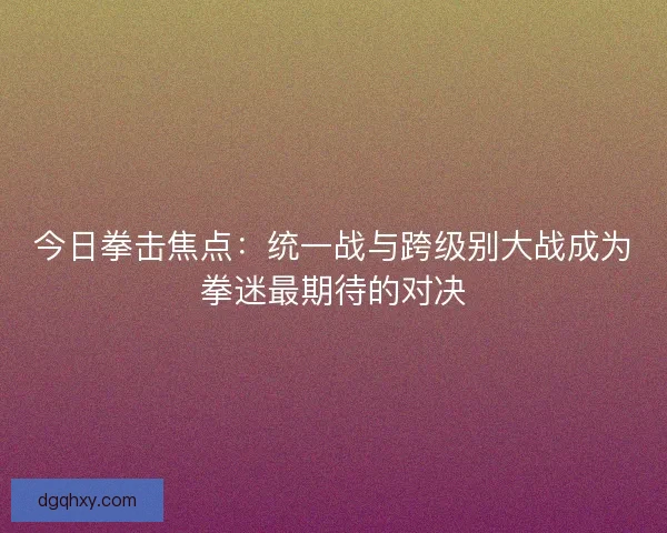 今日拳击焦点:统一战与跨级别大战成为拳迷最期待的对决 今日拳击焦点:统一战与跨级别大战成为拳迷最期待的对决
